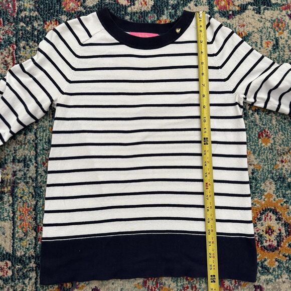 Lilly Pulitzer Dasha Sweater True Navy White Stripe Size Small Fringe Resort - Picture 6 of 9
